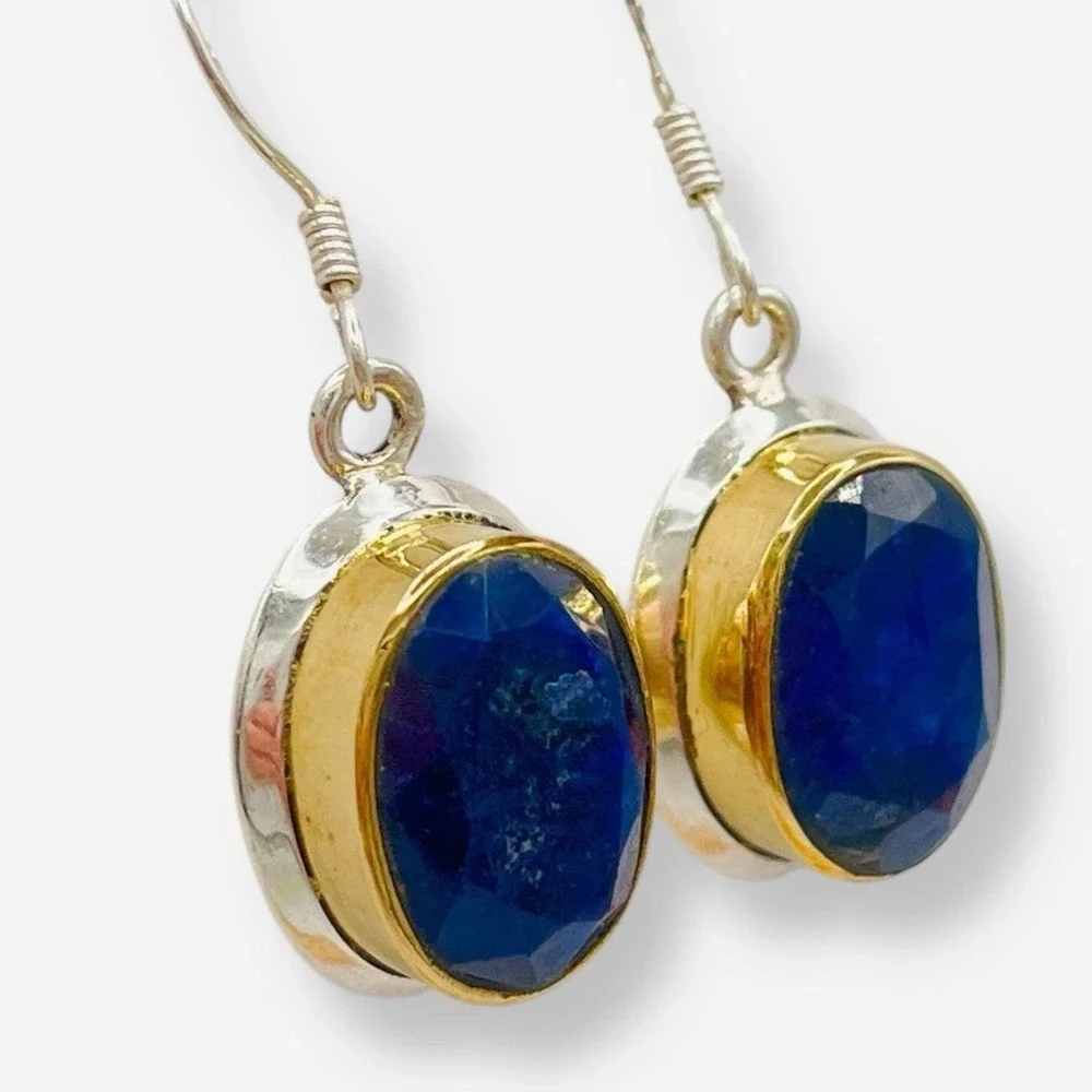 Sundance Catalog Sterling Silver Gold‎ Sapphire September Earrings Teo Tone